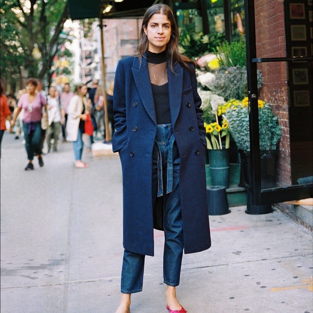 Navy Mango coat picked by Leandra Medine Cohan
